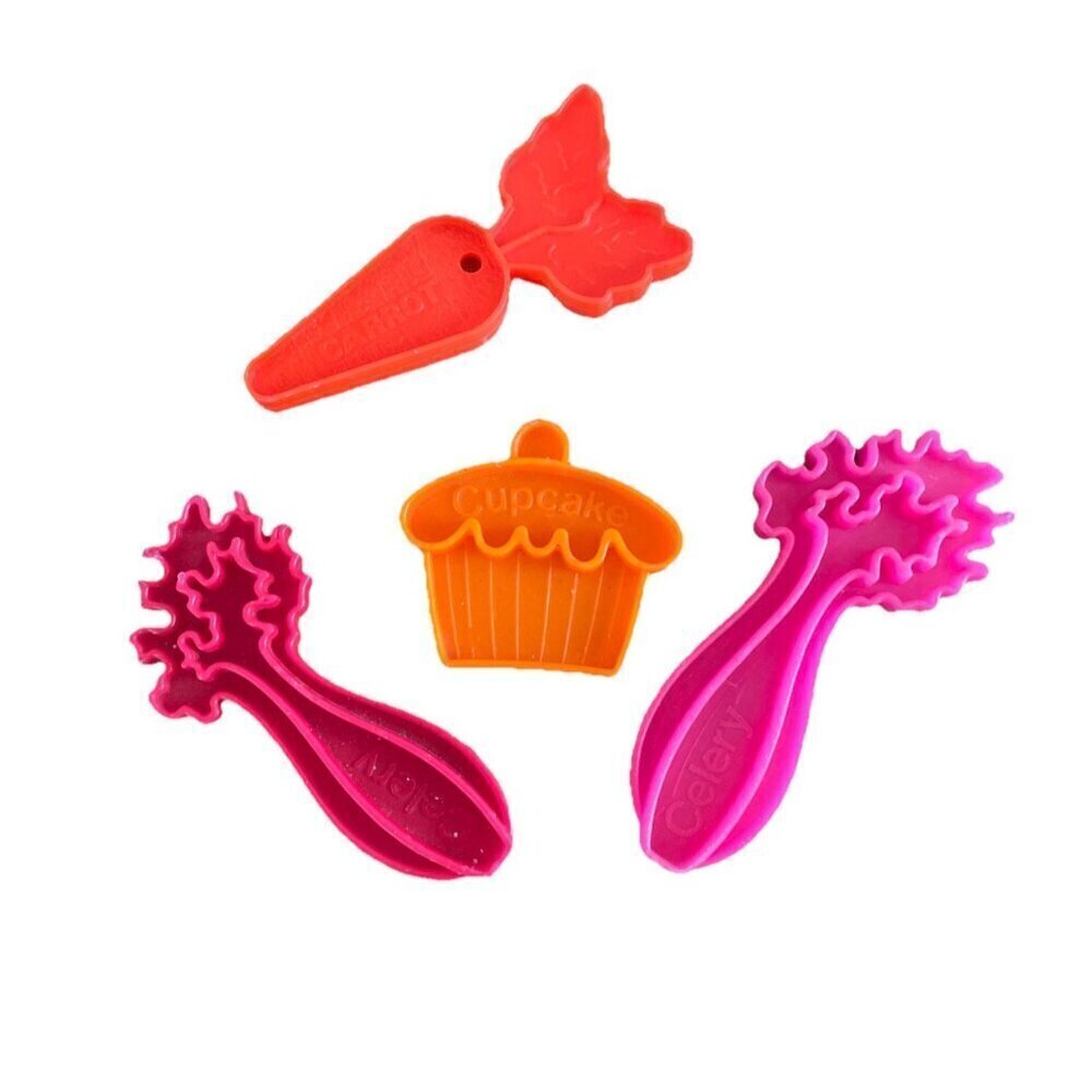 Vintage 1972 Mattel Tuff Stuff Neon Play Food Lot of 4 Celery Carrot Cupcake